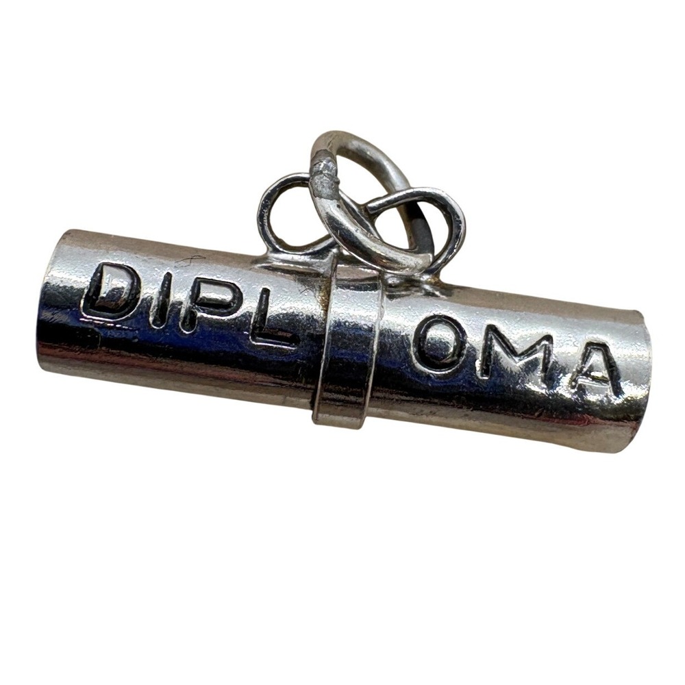 Vintage Silver Tone Diploma Scroll Charm Graduation Commemorative Pendant